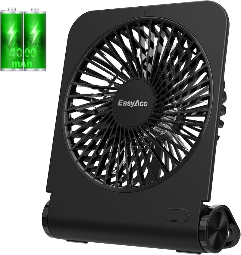 EasyAcc Small Travel Desk Fan, 4000 mAh Slim Portable Fan for Slumber Pod Camping, 180°Tilt Folding, Fully Foldable, Rechargeable, Office Desktop Desk Camping Travel Accessories - Image 1